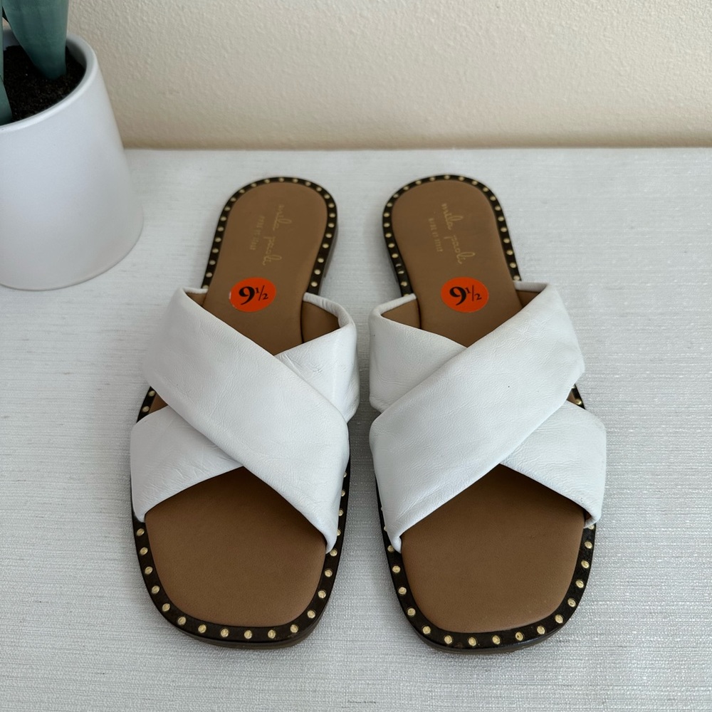 New Mila Paoli Italy White Leather Crisscross Slide Sandals Woman’s 9.5